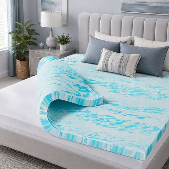 CONCETTA 2 Inch Gel Memory Foam Mattress Topper, Plush Feel and Relieve Back Pain, CertiPUR Certified, Household Essential, Suitable for All Ages, Blue
