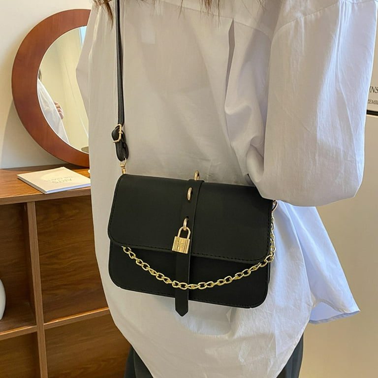 Women Leather Shoulder Bag Fashion Clutch Handbag Quilted Designer  Crossbody Bag with Chain Strap,black，G168650