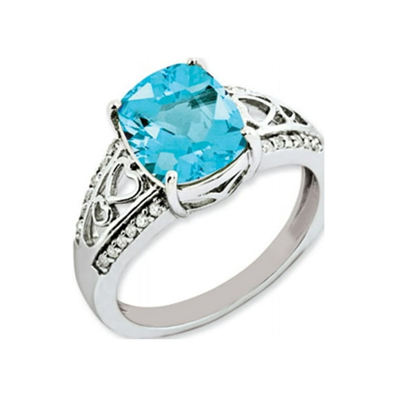 Primal Silver Sterling Silver Rhodium Diamond and Light Swiss Blue Topaz Ring