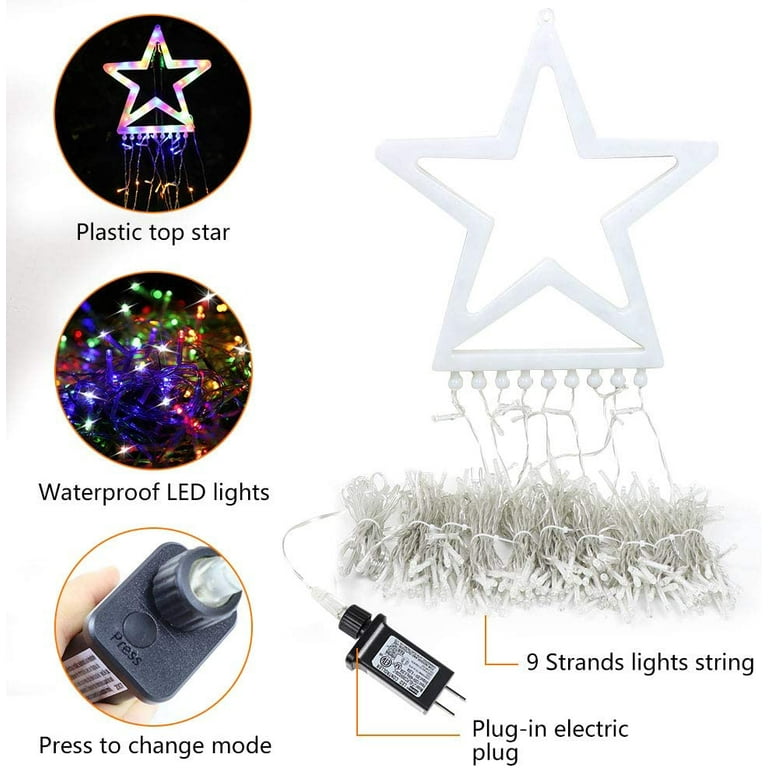 Presence Christmas Star Waterfall String Lights, RGB Color-Changing LED Waterfall Lights Include Star Tree Topper & Remote Control, Star Christmas