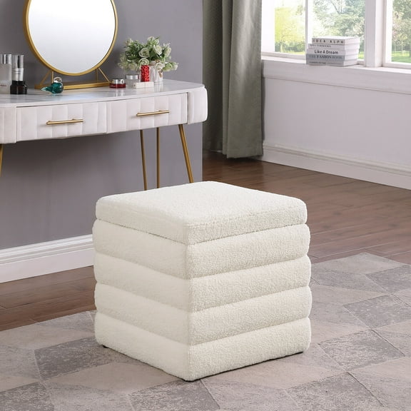 Lohoms Square Storage Ottoman, 19 in H Upholstered Teddy Storage Ottoman Footstool Rectangular Foot Rest For Entryway