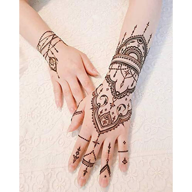  Tattoo Stencil Templates(12 Sheets), Konsait Reusable Henna  Hand Temporary Tattoo Kit, Arabian Indian Self-Adhesive Tattoo Sticker for  Women Girls Adults for Hand Face Body Art Paint Stencil : Beauty 