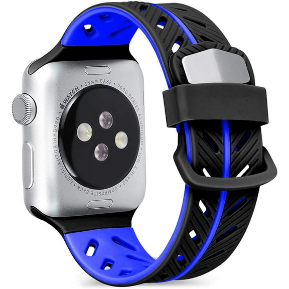 Apple Watch Bands Two-Tone Soft Silicone Sports Replacement Wrist Strap Compatible for iWatch Series 7/6/SE/5/4/3/2/1 (Black Blue 38/40 mm)