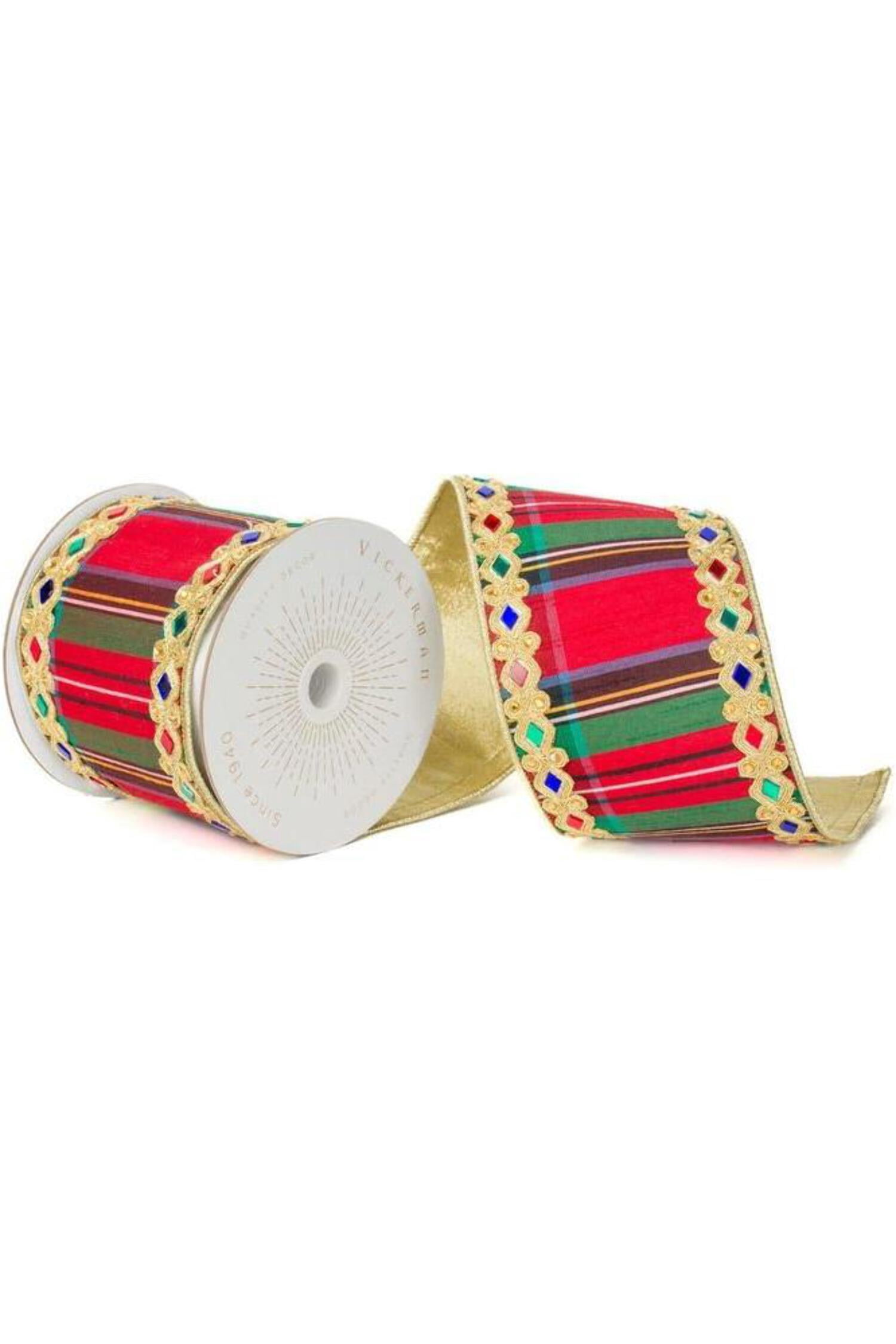 Vickerman QK240955 4 in. x 10 Yards Multi Color Traditional Plaid Wired Ribbon