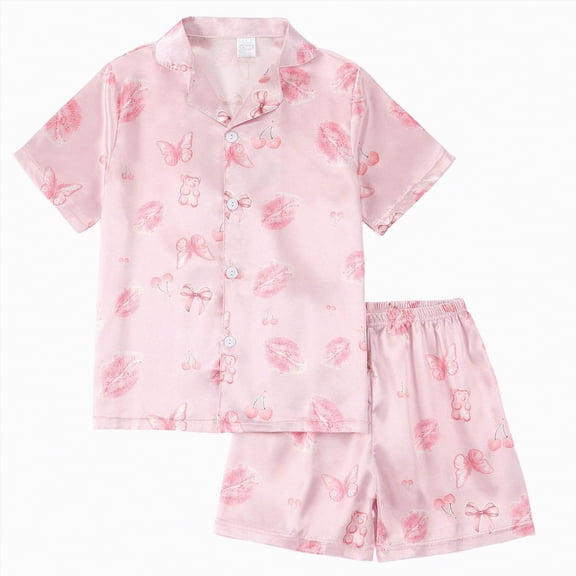 Kogui Girls Pajamas Shorts Sets Pajama Set Short Sleeve Shirt & Shorts, Toddler Pajamas, Girl & Boys Pajamas for Kids 4T 5T (Light Pink,4-5 Years)