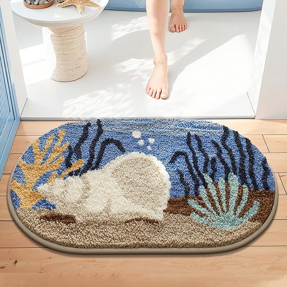 Funny Conch Seashell Beach Bath Mat – Non-Slip, Plush & Absorbent Fleece Rug, Quick-Drying & Machine Washable, Coastal Home Decor for Bathroom, Shower, Bedroom Entrance, 20"x31"
