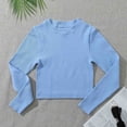 thumbnail image 2 of UVEASISHA Ribbed Knit Crop Tops for Women Slim Fit Long Sleeve Workout Shirts Crew Neck Yoga Athletic T Shirts Solid Color Casual Sporty Tees Sky Blue M, 2 of 10