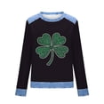 thumbnail image 2 of TaTaai Women St Patrick's Day Printed Waffle Knit Long Sleeve Top Crew Neck Denim Splice Casual Solid Color Fashion Top for Daily Street Wear Gift, 2 of 5