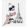 thumbnail image 4 of Paris Shower Curtain, Sketchy Image of a Woman Smiling with Scarf and Landmark Eiffel Tower, Fabric Bathroom Set with Hooks, 69W X 84L Inches Extra Long, Dark Blue Black and White, by Ambesonne, 4 of 4