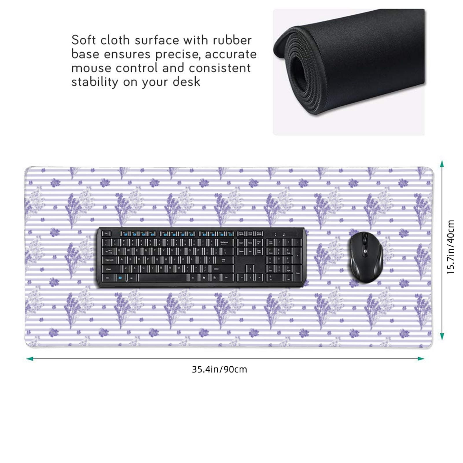 Xecao Stripes and Sprigs of Lavender Print Large Mouse Pad, 16x35.5in Mousepad, Professional Non-Slip Rubber Base Big Mouse Pad, Mouse Pad for Gaming & Office Full Desk Mouse Pad