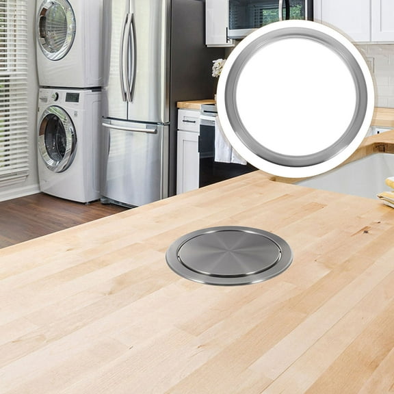 WHAMVOX Round Trash Can Lid with Waste Chute Countertop Stainless Steel Cover Frame Surface Grommet Swing Flap 1 Set