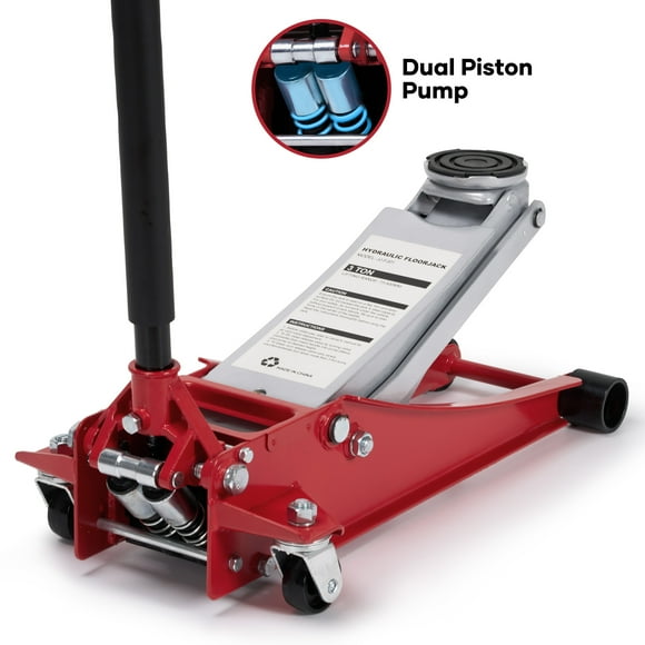Naipo 3 Ton Low Profile Hydraulic Floor Jack,All-Steel Reinforced Structure Floor Jack with Dual-Piston Pump Rapid Lift for Car/SUV/Light Trucks,Red