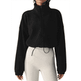thumbnail image 1 of Women's Fleece Cropped Jacket with Drawstring Hem Black XL, 1 of 8