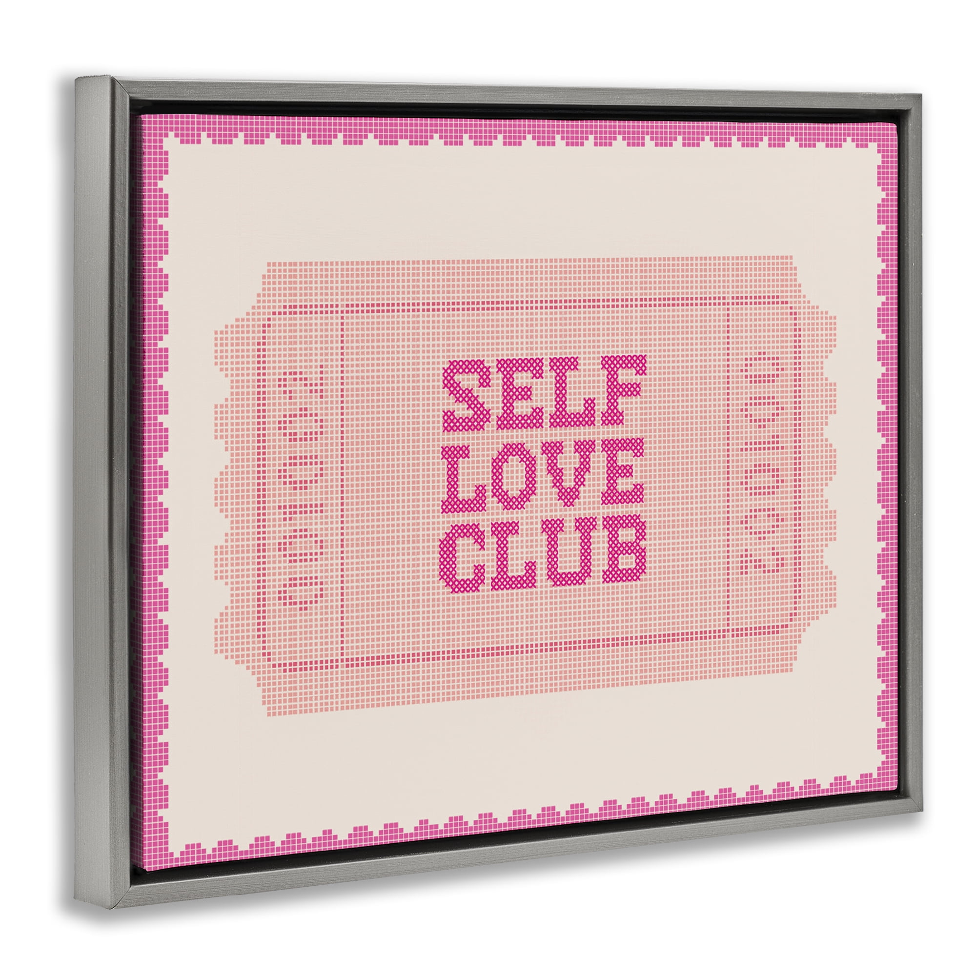 Stupell Industries Self Love Club Retro Ticket Gray Framed Floater Canvas Wall Art, design by Lil' Rue
