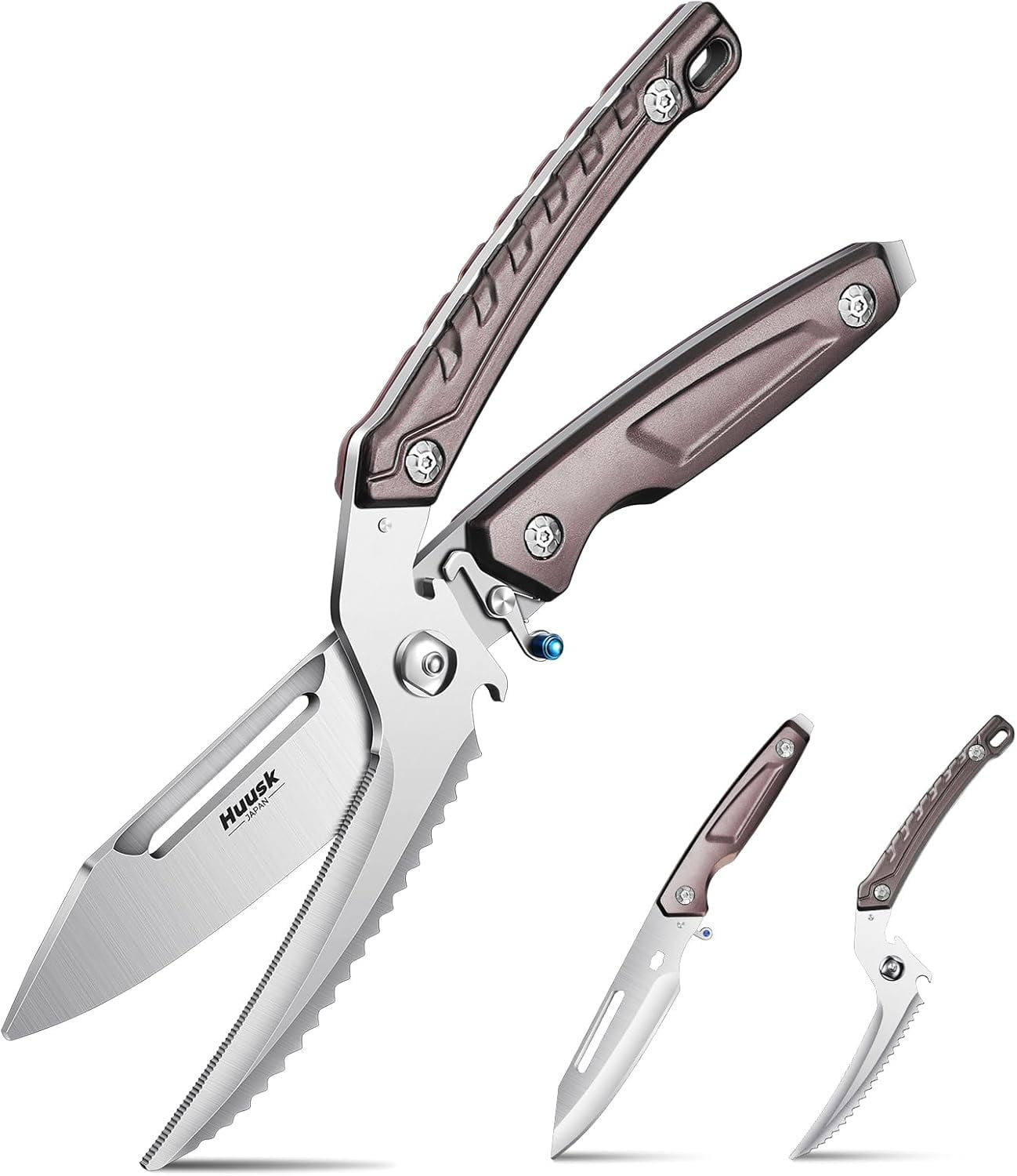 Huusk Heavy Duty Poultry Scissors - Kitchen Scissors with Serrated Edge, Detachable Sharp Shears for Cutting Meat, Chicken Bone and Turkey, All Purpose for Thanksgiving (Silver)