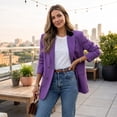 thumbnail image 3 of EANJE Women's Solid Casual Office Work Long Sleeve Open Front Blazer Jacket Purple XL, 3 of 5