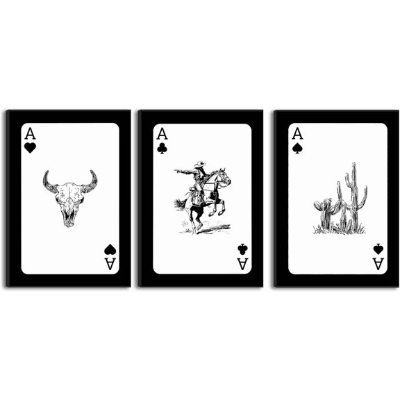 FCCUYE Western Wall Decor, Horse Wall Art, Southwestern Canvas Picture Poster Set Of 3,Black and White Desert Painting Prints,Wild Horse Room Decor for Bedroom Living Room d 16x24 Inch