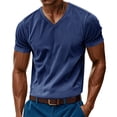 thumbnail image 6 of LWavelet Ribbed V Neck Men's Short Sleeve T-Shirt Ideal for Casual Commute and Daily Wear Royal Blue M, 6 of 8