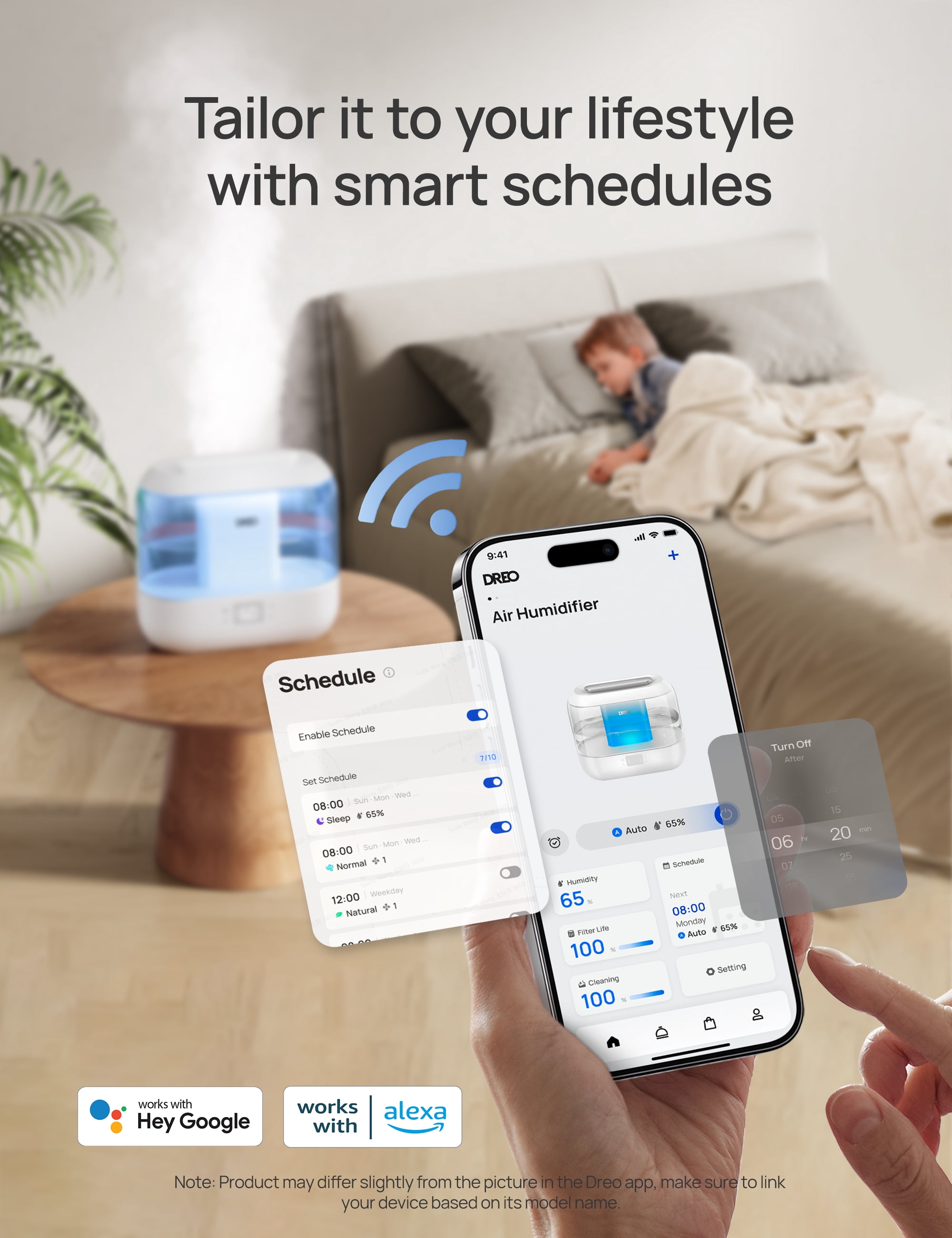 Dreo Smart Humidifiers for Room, 4L Top Fill Cool Mist Humidifier,Touch/APP/Voice Control,40H Runtime, Essential Oil Diffuser with Nightlight,Air Humidifiers for Home, Baby Bedroom, Blue