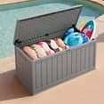 thumbnail image 4 of Patiowell 150 Gallon Deck Box, Waterproof Large Outdoor Storage Box with Padlock for Patio Furniture, Gray, 4 of 7