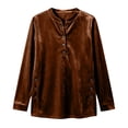 thumbnail image 5 of Hurxie Women's Fleece Shirt Solid Color Crew Neck Sweater, Loose Button Pullover Long-Sleeved Sweater Shirt Brown,XL, 5 of 5
