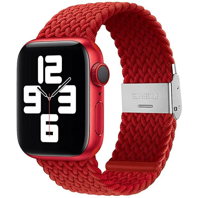 Boucle Solo Tressée Réglable avec Boucle Compatible avec Bracelet Apple Watch pour Hommes et Femmes, Bracelet Élastique en Nylon Extensible pour iWatch Séries SE 6 5 4 3 2 1(Rouge,42/44mm)