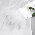 thumbnail image 4 of BLTIBY Women's Pajama Sets Feather Decoration Detachable Long Sleeve Button-Down Lapel Collar Tops + Pants Pjs Lounge Set Sleepwear White XL, 4 of 9