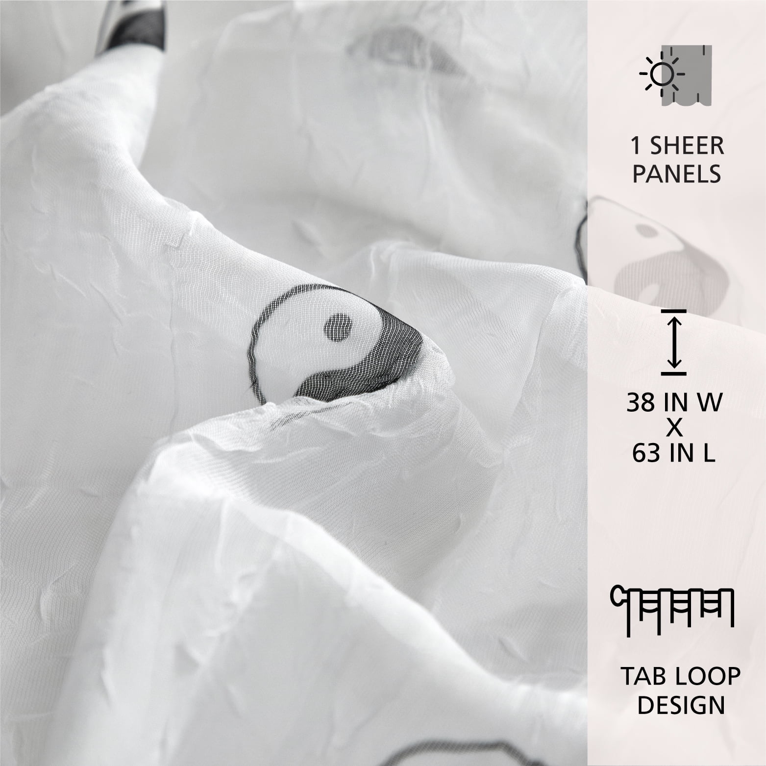 Urban Shop 38" x 63" Sheer Light-Filtering Single Curtain Panel, Ying Yang Print