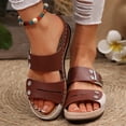 thumbnail image 2 of Rokment Vintage Rhinestones Orthopedic Platform Wedges Slides Sandals for Women Beach Summer Sparkly Buckles Color Block Leather Casual Dress Walking Slip on Slippers Brown Size 7.5, 2 of 6