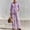 Purple, variant on Women's 2 Piece Linen Matching Set V Neck Ruffle 3/4 Sleeve Button Down Gingham Plaid Top Wide Leg Pants Casual Outfit, L
