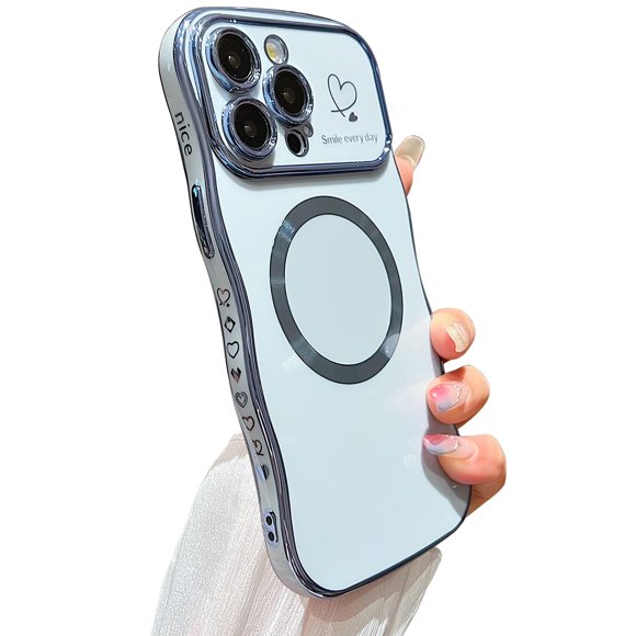 Zonrw Para Iphone 12 Pro Funda Magnética Para Mujeres Y Niñas, Suave Y Lindo Marco De Onda, Forma Rizada, Corazón De Amor, Carcasa De Teléfono Con Revestimiento De Lujo, Compatible Con Magsafe A Prueb