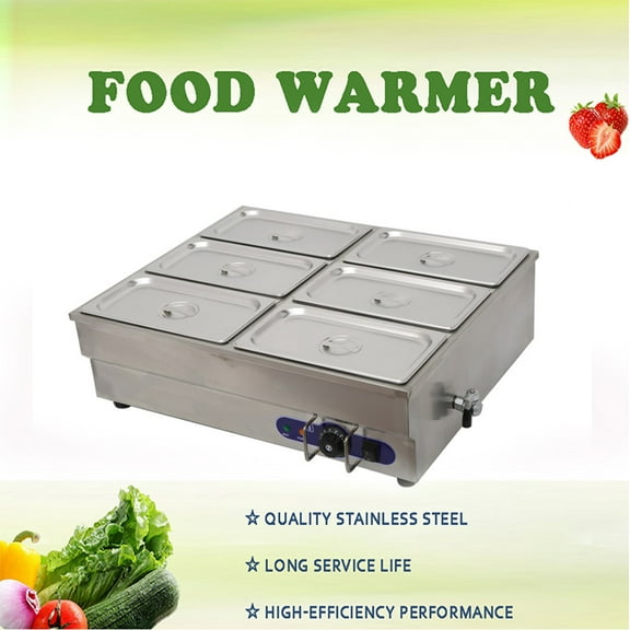 INTBUYING Food Warmer Double Row 110V 6 Pan Bain-Marie Buffet Countertop Steam Table