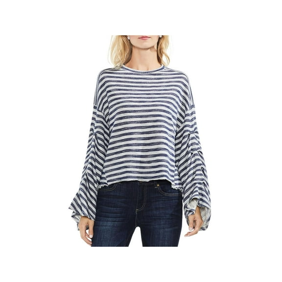 Vince Camuto Womens Striped Bell Sleeves Pullover Sweater Blue XL