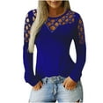 thumbnail image 1 of IROINID Rabais T-Shirts à Manches Longues pour Femmes Grande Taille Col Rond Découpé Blouse T-Shirt, Bleu, 1 of 4