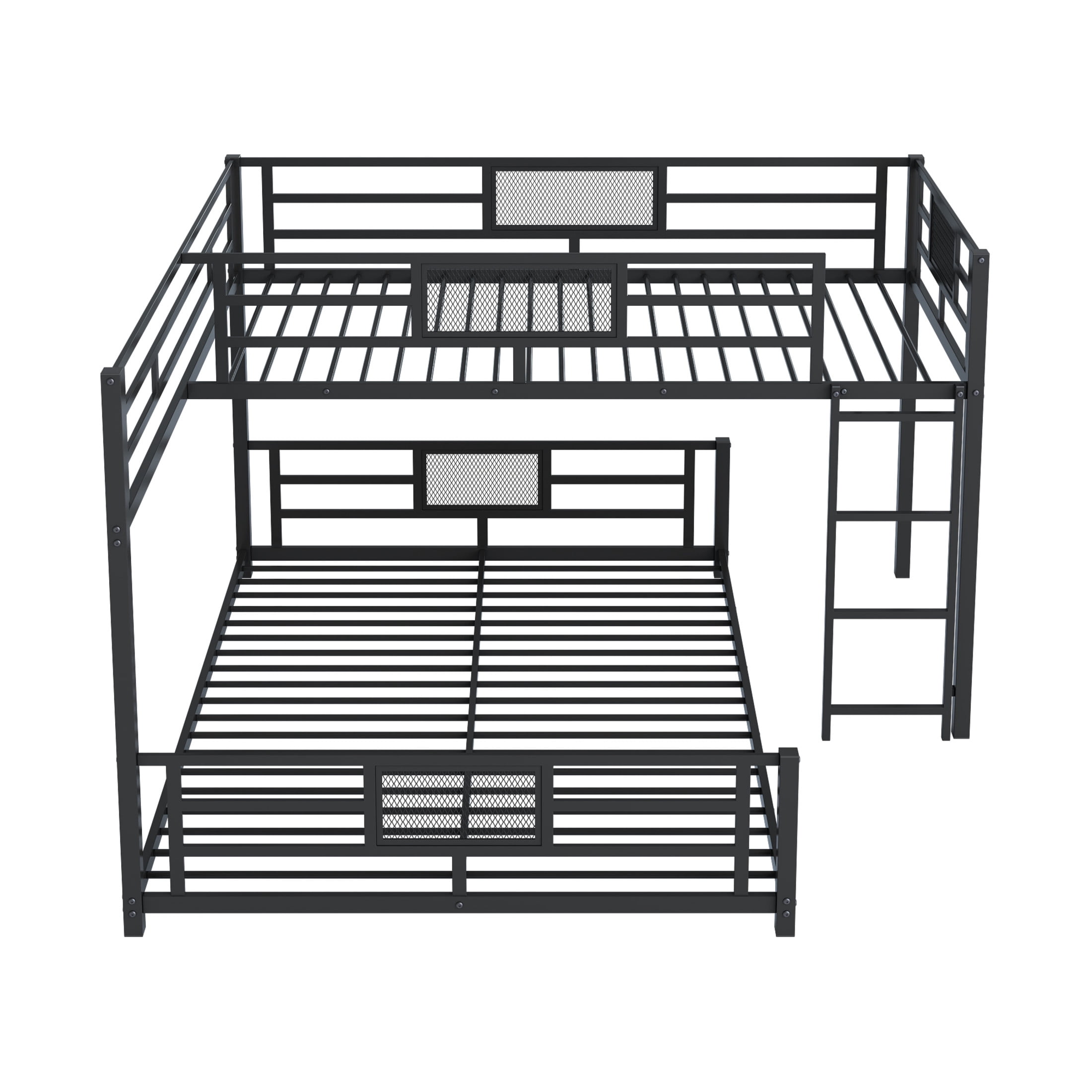 Noble House Twin over Full L-Shaped Bunk Bed, Space-Saving Metal Frame with Guardrails, Space Saving, Black