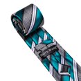 thumbnail image 5 of Set de Corbata Rayada de Seda Barry.Wang en Verde Azulado y Negro 150 cm, 5 of 5