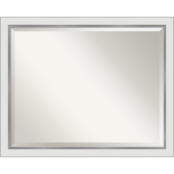 Eva White Silver Narrow Beveled Wood Bathroom Wall Mirror