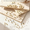 thumbnail image 4 of DESIGNICE 21 Pairs Flatback Stud Earrings for Women,Cubic Zirconia Cartilage Earrings for Women,316L Surgical Stainless Steel Hypoallergenic Earrings for Sensitive Ears Women,Gold, 4 of 7