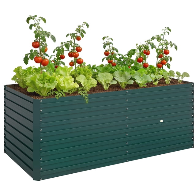Outsunny Galvanized Raised Garden Bed, 5' x 3' x 2' Planter Box, Green