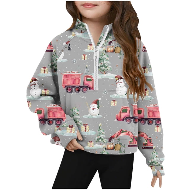 Sudadera sin capucha, mediana, grande, con media cremallera, cuello redondo, manga larga, jersey corto, sudaderas de polar para niñas de 5 a 14 años, blusa de poliéster