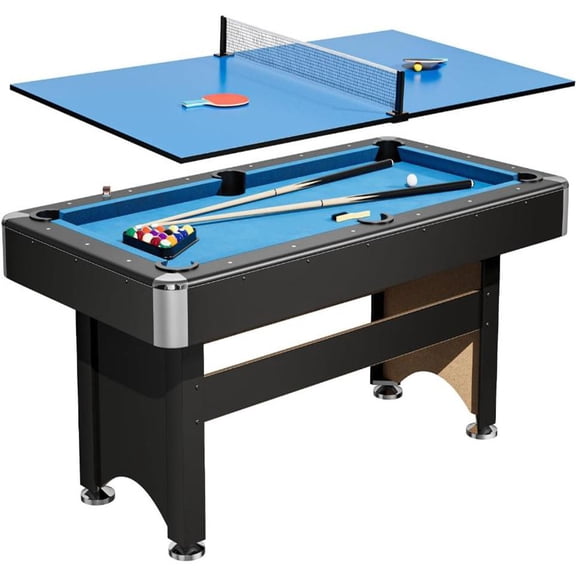 Ataucjin 6FT Pool Table with Ping Pong Table Combo,2-in-1 Multi-Game Table Includes Billiard Balls, Cues, Paddles, Brush & More, Durable Structure