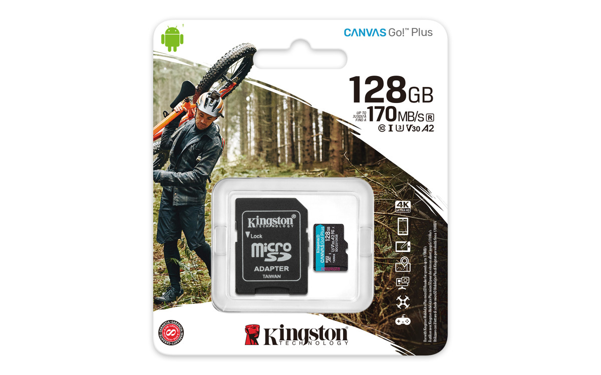 Kingston 128GB MicroSDXC Canvas Go Plus 170MB/s Read UHS-I, C10, U3, V30, A2/A1 Memory Card Without Adapter (SDCG3/128GBSP