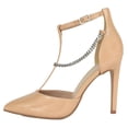 thumbnail image 2 of Delicious Shoes Women Stiletto High Heels Removable Anklet Silver Chain Ankle Strap Pointy Toe MESA-S Camel Nude Beige Patent 6, 2 of 3