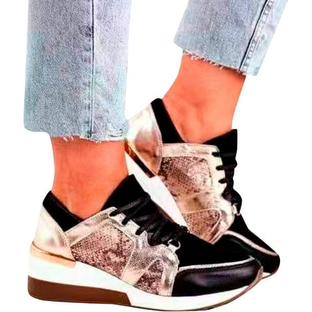 Women s Slip On Loafers Platform Fashion Sneakers Casual Comfort Walking Shoes Tennis Running Shoes Dress Shoes Non Slip Splicing Leopard Lace-Up Wedges Sneakers Arch Support