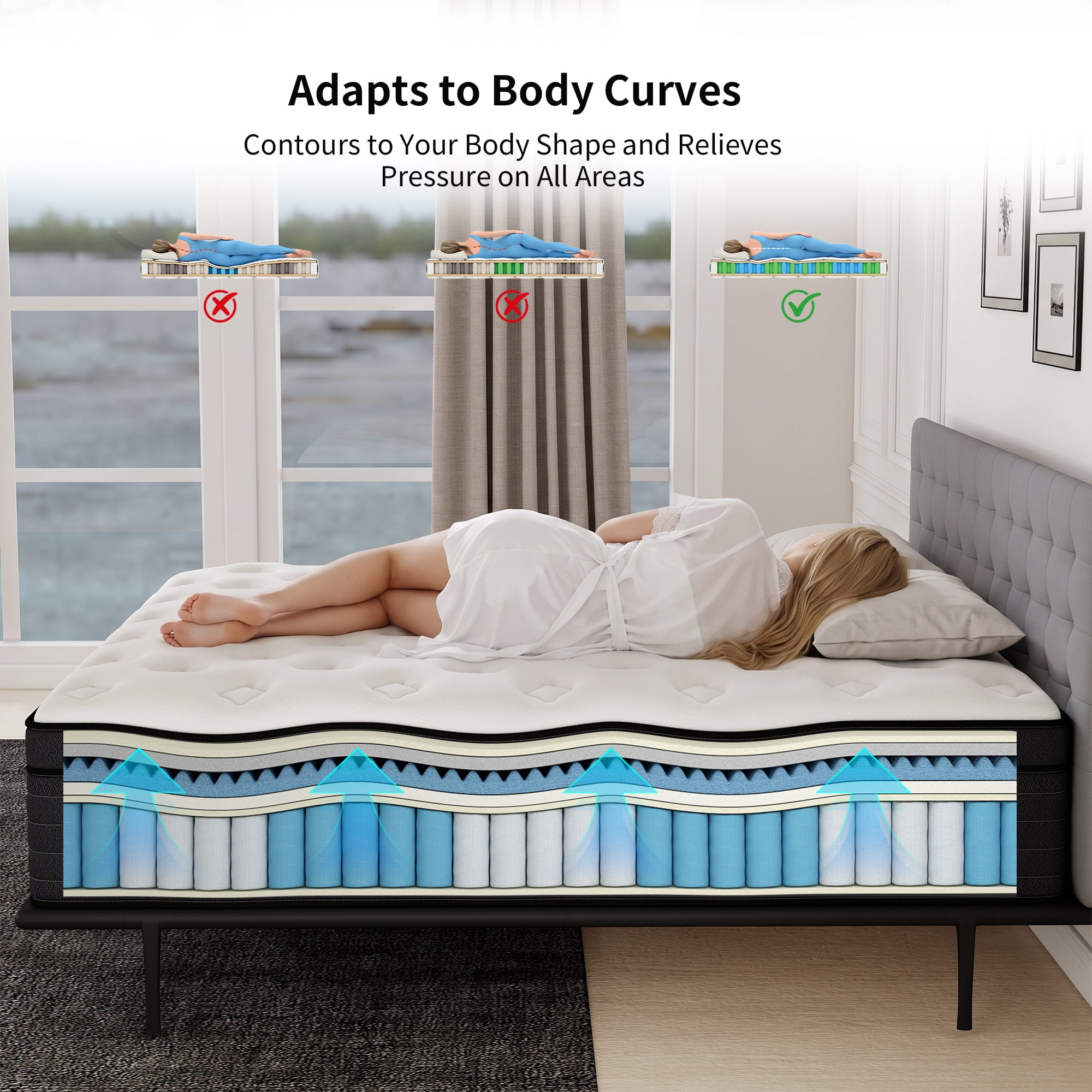 lemontalking 14 inch Pocket Springs Gel Memory Foam, Hybrid Mattresses in a Box,King Mattress
