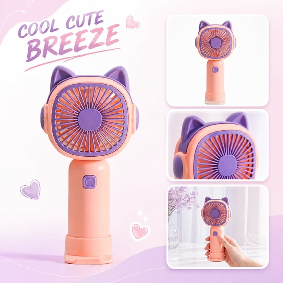 Portable Handheld Fan, Pink and Purple Cute Handheld Mini Fan, Rechargeable Handheld Fan, Portable Personal Fan Rechargeable, 3 Speed Levels, 1 Hour Continuous Use, 6X3 Inch