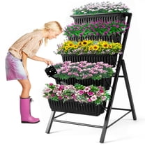 Homdox 3.74FT Vertical Raised Garden Stand, 5 Tiers Vertical Garden Planter with 4 Hooks, 23"L*26"W*45"H Garden Raised Stand, Indoor Outdoor Flower Planter Raised Bed for Garden Patio Yard, Black