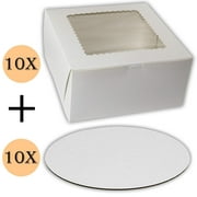 Cake Boxes 10 x 10 x 5 And Cake Boards 10 Inch, Bakery Box Has a Clear Window, Cake Board is round, Cake Supplies, 10 Pack of Each