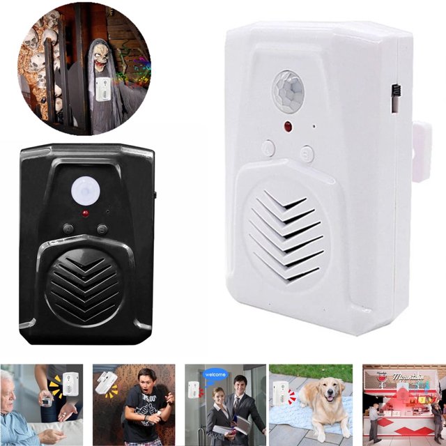 CNKOO Mini PIR Motion Sensor Activated Voice Reminder Multiple Recorded Sounds Player Halloween Christmas Sound Effect for Shop Store Factory Supermarket (black)