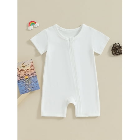 

Sunisery 0-24Months Toddler Baby Summer Romper Casual Short Sleeve Round Neck Zip Up Jumpsuit Infant Clothes
